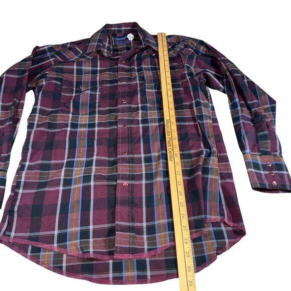Wrangler‎ Pearl Snap Button Down Men's Long Sleeve Plaid Maroon Size 15.5 -33 - Picture 6 of 11